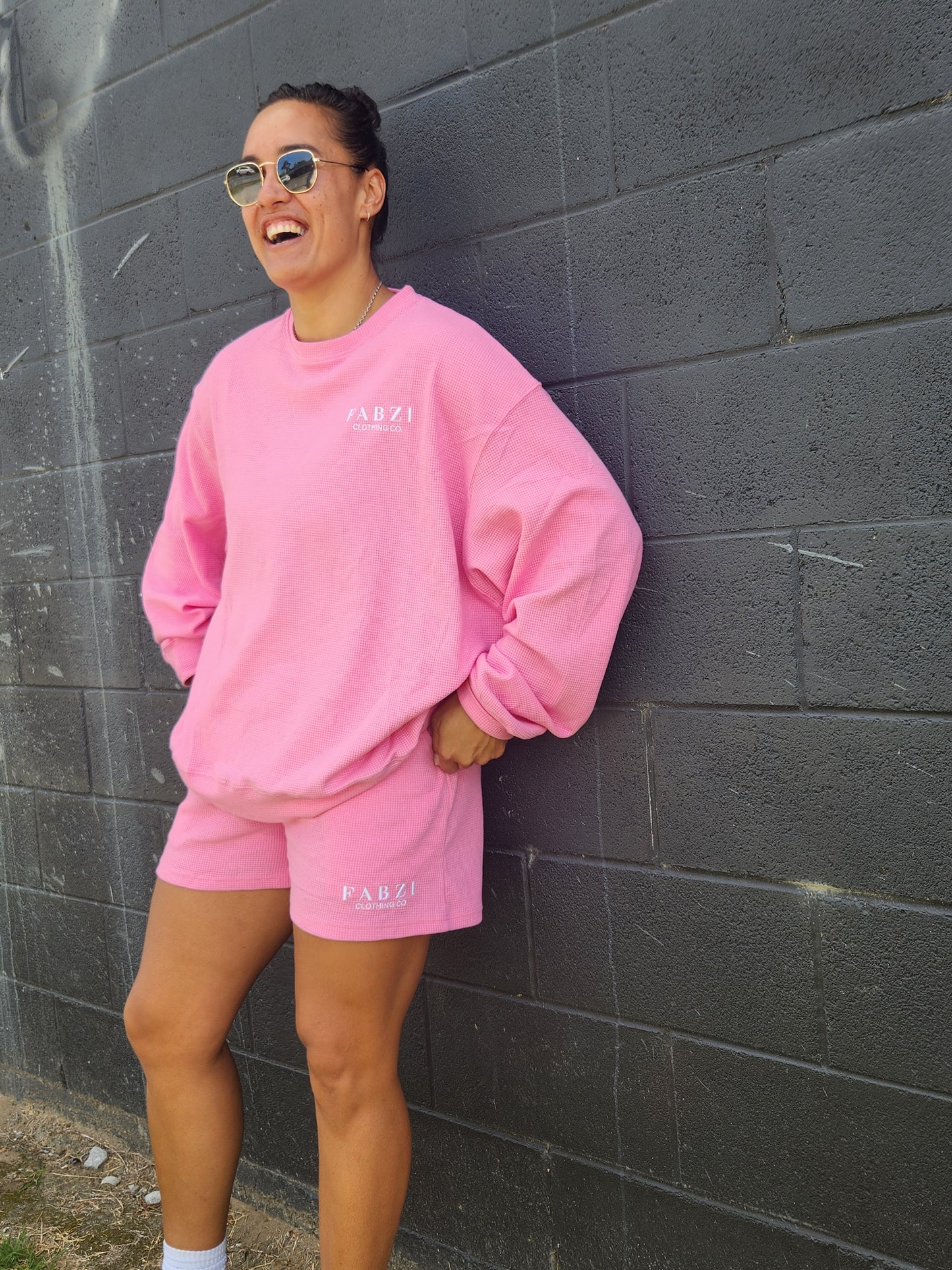 Lounge Wear Waffle Shorts- Pink