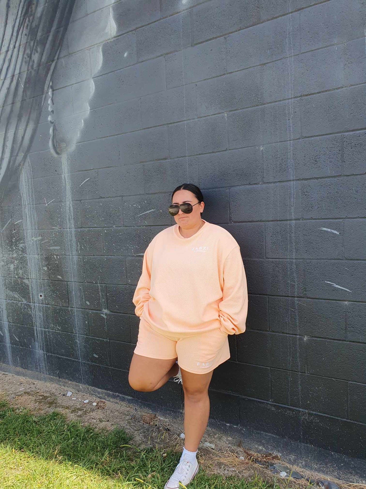 Lounge Wear Waffle Shorts- Peach