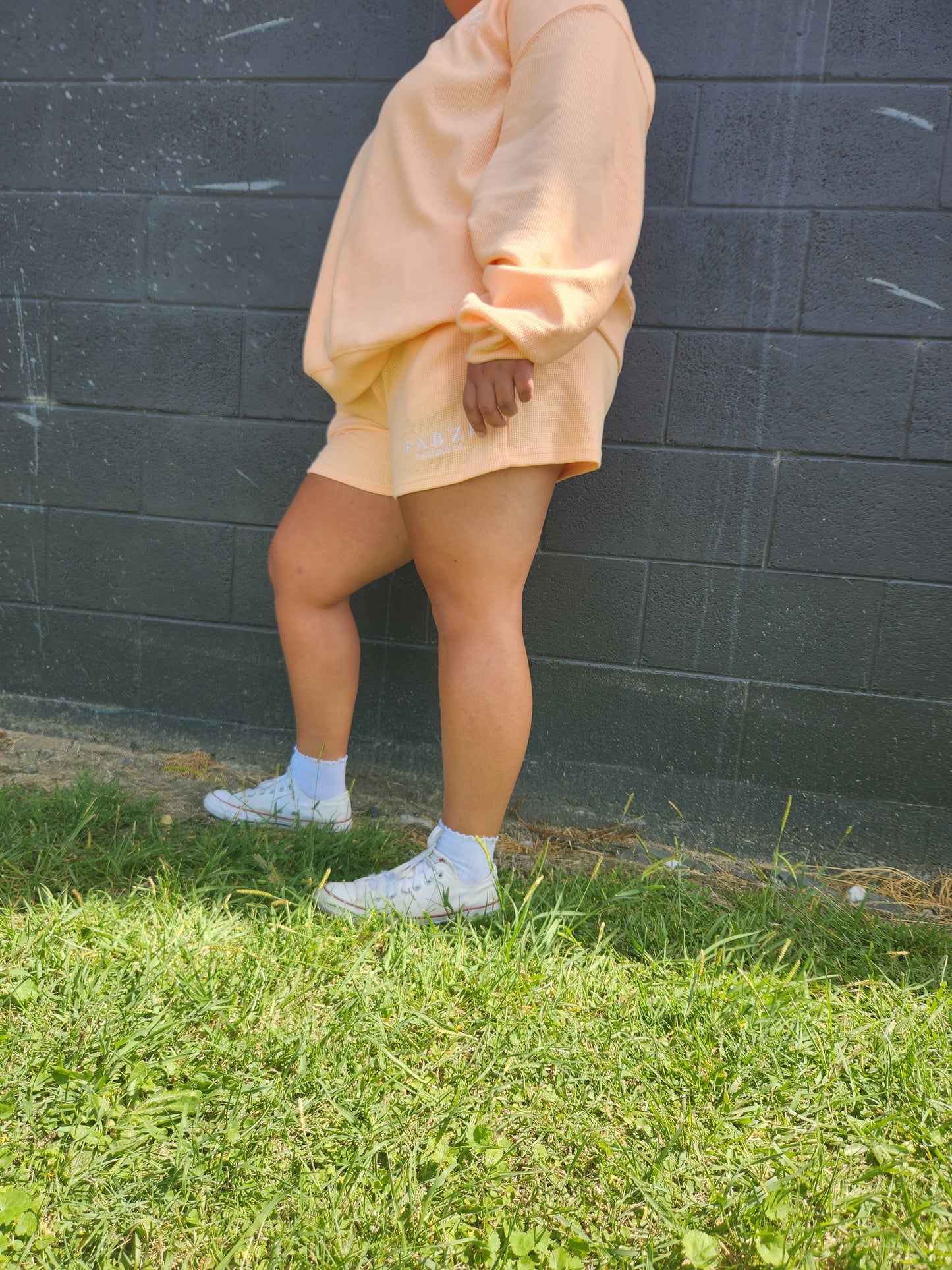 Lounge Wear Waffle Shorts- Peach